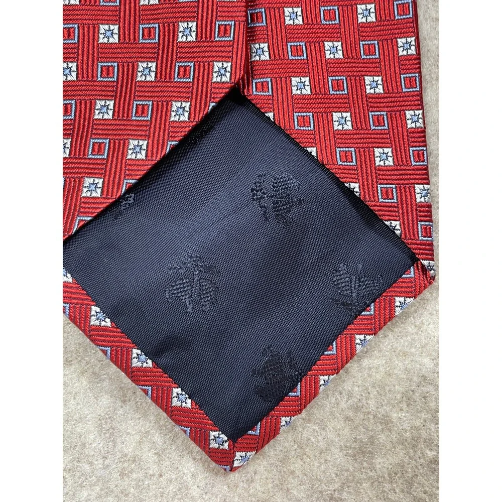 Brooks Brothers Makers Red White Blue Geometric Squares Necktie Neck Tie